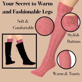 Tipi Toe Women's 3-Pairs Light Colored Rustic Tones Natural Hues Fashion With Buttons Comfortable Winter Warm Knee High Cotton-Blend Boot Socks, KH01-D-T1