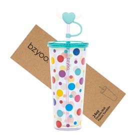 bzyoo 24 oz SIP Tumbler with Heart-Shaped w/Wing Straw Cap Cover– Cute DotDot Design Iridescent Tumbler, BPA-Free Cup with Lid and Straw, Perfect for Iced Coffee, Tea, Party and Gift