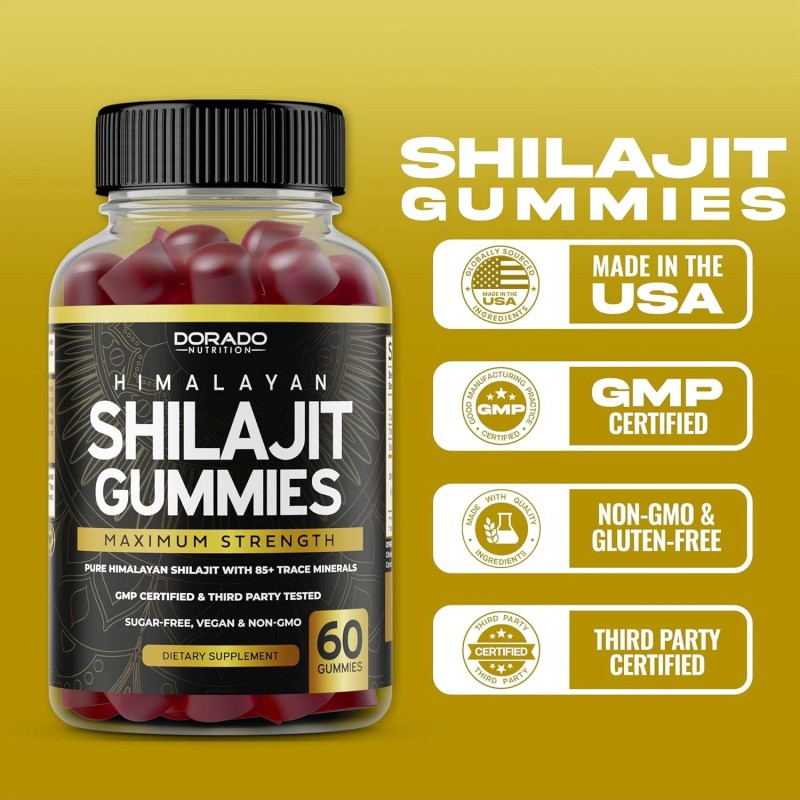 DORADO NUTRITION Pure Shilajit 1000mg 60 Gummies Asphaltum Naturally Occurring