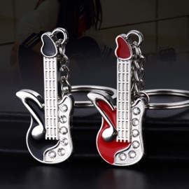 ARFUKA Pack of 2 Stainless Steel Car Key Fob Guitar Pendant Music Metal Keychain Birthday Christmas Gifts for Men and Women, multi-coloured