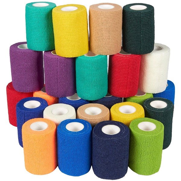 Self Adhesive Bandage Wrap, Cohesive Tape in 12 Colors (3 in x 5 Yards, 24-Pack)