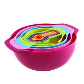 10Pcs Nesting Bowls Sets, Colorful Plastic Mixing Bowl with Sieve, Spoons and Measuring Cups for Kitchen Food Prep