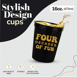 40th Birthday Cups Set of 12,16 Oz Each, Four Decades of Fun, Cheers To 40 Years, 40th Birthday Party Favors For Guests, 40 years old decorations for women and men