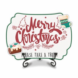 Merry Christmas - Xmas Wooden Gift Sign Please Take A Treat, Buffet Sign With 1 Metal Support & 2 DIY Wood Pieces With Velcro, Party Decor & Supplies(5 X 7 Inches) - A05