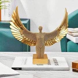 MOTIAHOOM 13 inch Spread Wings Angel Sculpture Bead Design Angel Statue Abstract Figurine for Gifts Home Decoration-Dresser Decor