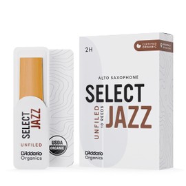 D'Addario Organic Select Jazz Unfiled Alto Saxophone Reeds - Saxophone Tubes - 2 Hard - 10 Pack