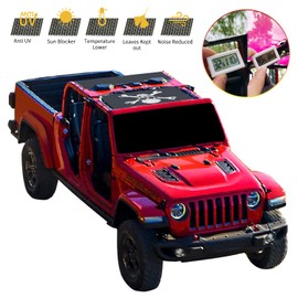 Shadeidea JT Sun Shade Top Compatible with Jeep Gladiator Top Sunshade - Mesh Screen Roof Cover (2018-2023), Wind Noise UV Blocker -10 Year Warranty - Skull - Front+Rear (2 pcs)