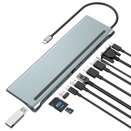 USB C Docking Station, USB C Dock, Triple Monitor USB Type C to DP HDMI VGA Adapter, 12 in 1 USB C Hub, Laptop Docking Station Multiport USB 3.0 SD/TF Audio for Windows MacBook Type C Laptops