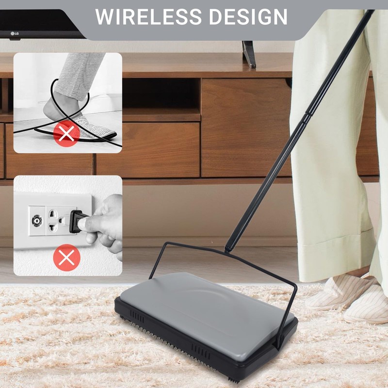 EZ SPARES Quiet Carpet Sweeper,Floor Sweeper with Pig-Bristles,Suitable for Carpet