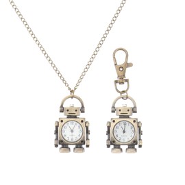 UKCOCO Fashion Watch 1 Set Creative Robot Pendant Necklace Watch Key Ring Vintage Delicate Pocket Watch Keyring Set (with Chain and Keyring), As Shown, Vintage|unique|creative