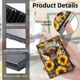 FXIANGWL Metal Wallet Mini Credit Card Wallet RFID Blocking Slim Metal Hard Case for Women Men Credit Card Holder, Compact Design for Everyday Use,Sunflower Highland Cow