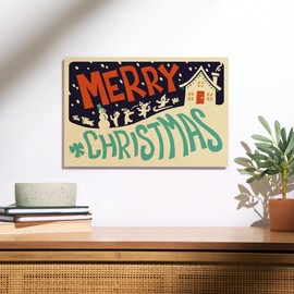 Lantern Press 12x18 Inch Premium Wood Sign, Ready to Hang Wall Decor, Merry Christmas House, Retro Christmas