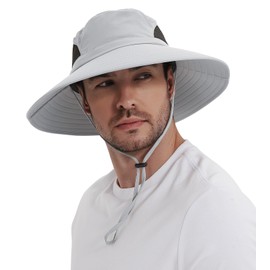 Wmcaps Sun Hats, Wide Brim UPF 50+ Sun Hats for Men Summer Beach Safari Hat UV Protection, Foldable Fishsing Walking Hiking Boonie Hat with Breathable Mesh and Adjustable Chin Stra (Light Grey)