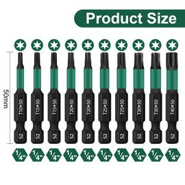 UBESTHS Torx Bit Set, 10 Pieces, Screwdriver Bits Set, 1/4 Inch Hex Shank, 50 mm Length with Box