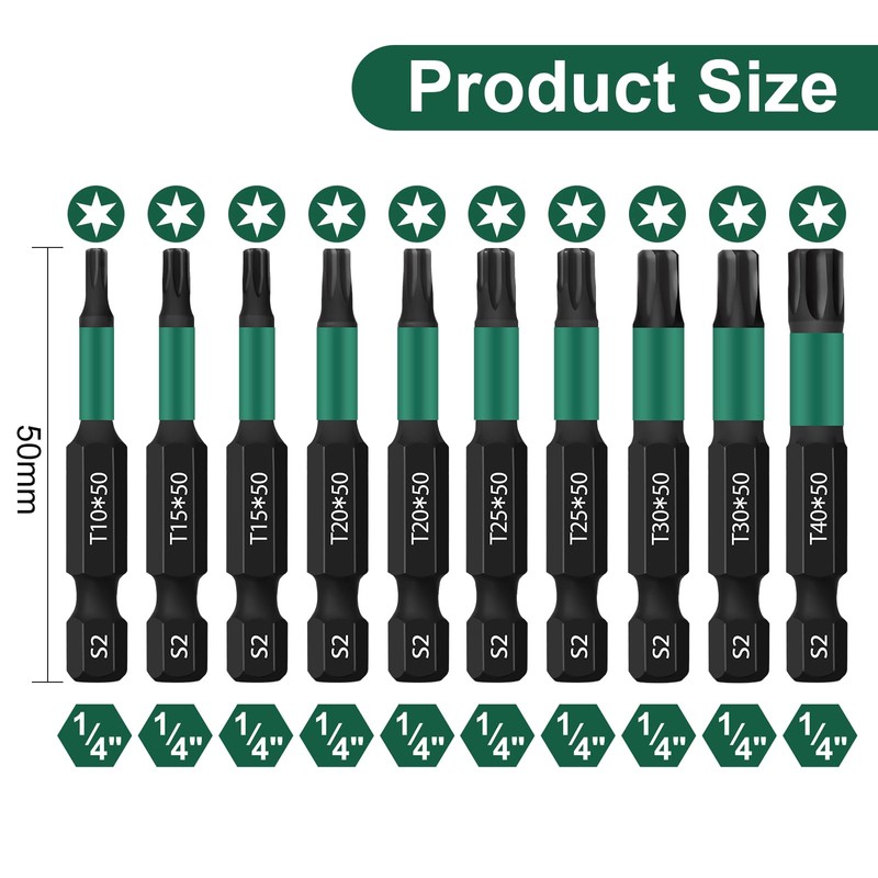 UBESTHS Torx Bit Set, 10 Pieces, Screwdriver Bits Set, 1/4
