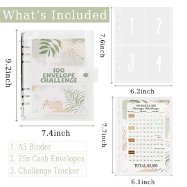 100 Envelopes Money Saving Challenge Binder - Cash Saving with Pre-numbered Pockets, Tracker, and Savings Book for Easy Money Management, 100 Days Saving Challenge Binder