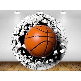 PHMOJEN Basketball Round Backdrop Cover, 6.5x6.5ft Polyester Cool Basketball Through The Wall Circle Backdrop, Chic Circular Kids Boy Sports Theme Party Newborn Baby Shower Photo Booth Prop YMBXTPH48