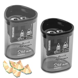 2 PCs Pencil Sharpener with Container,Dual Holes (8mm, 12mm) Pencil Sharpener for Kids,Adults,School, Home and Office Lip Liner,Eyeliner,Eyebrow,Make Up,Sharpener-Black and Grey
