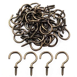 IDEALSV 60 Pcs 1" Bronze Screw Ceiling Hooks 1 Inch Screw Cup Hooks Vintage Screw-in Light Hooks