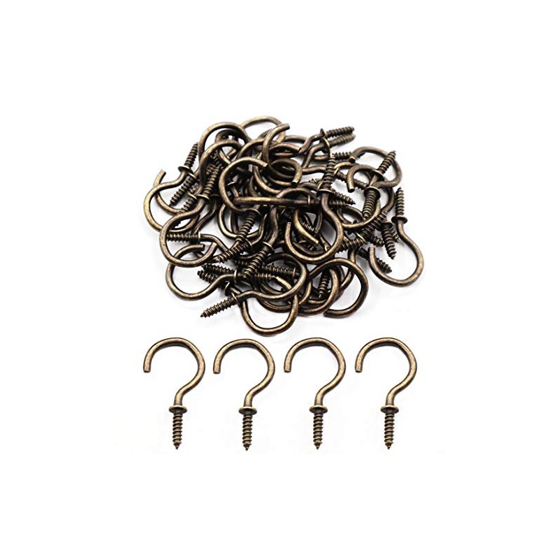 IDEALSV 60 Pcs 1" Bronze Screw Ceiling Hooks 1 Inch