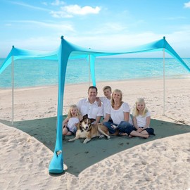 Beach Tent Sun Shelter - 10 x 10 Ft Beach Canopy UPF50+ UV Protection with Sandbags, Poles, Grond Pegs and Anti-Wind Ropes for Camping, Backyard Fun and Fishing