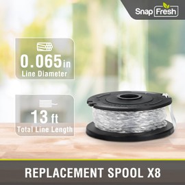 SnapFresh 8 Packs Weed Eater String, 13 Ft 0.065" Trimmer Line Replacement Spools, Automative Feed String Trimmer Line, Only String Trimmer BBT-ZE2OST