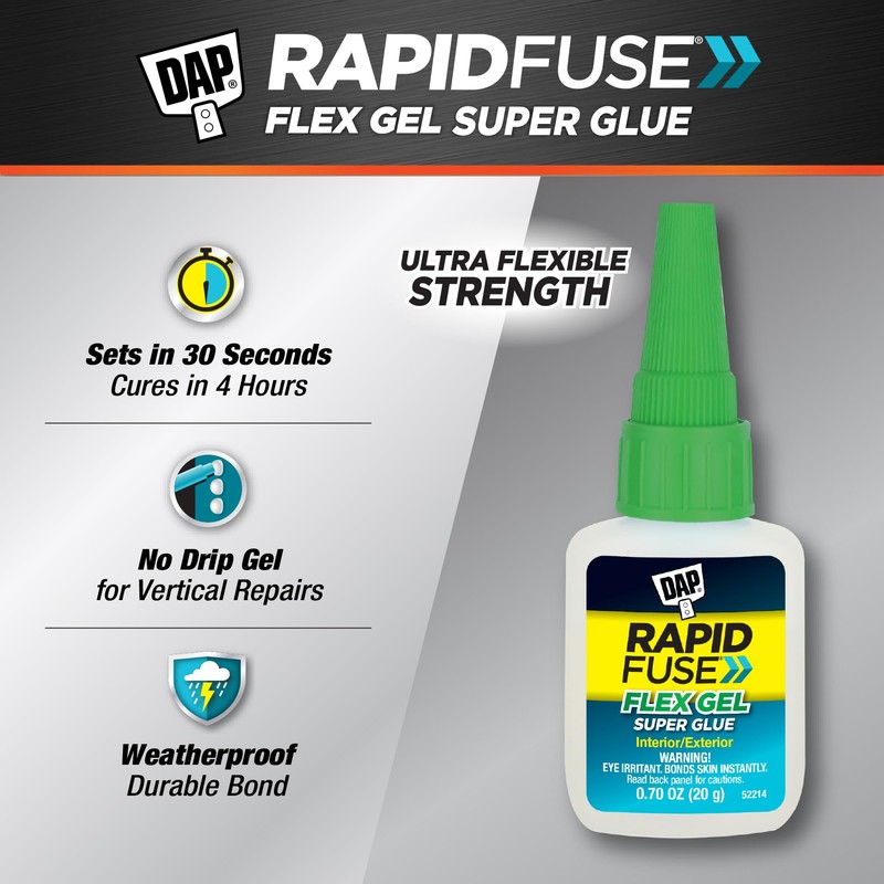 DAP RapidFuse Flex Gel Super Glue, Clear, 0.7 oz (7079800163)