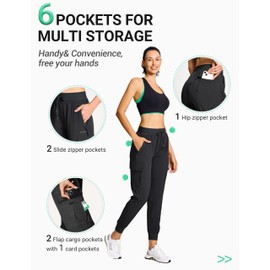 BVVU Women's Cargo Joggers Hiking Pants High Wasited Lightweight Quick Dry with Zipper Pockets Waterproof Athletic Sweatpants Black