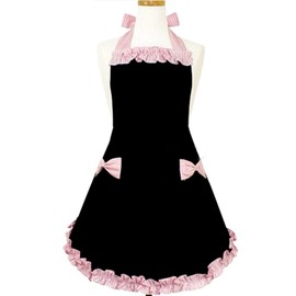 Hyzrz Cute Fashion Aprons for Women Girls Waitress Cooking Restaurant Kitchen Home Cooking Chef Bib Apron Dress Gift (Black)