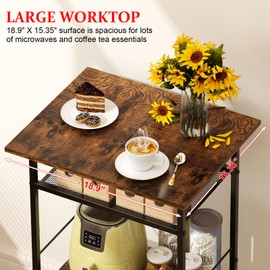 X-cosrack Kitchen Bakers Rack with Storage, Microwave Carts with Adjustable Feet, 3-Tier Coffee Cart Station，Kitchen Microwave Stand for Entryway, Living Room