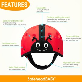 SafeheadBABY Award-Winning Infant Safety Helmet Baby Helmet for Crawling Walking Ultra-Lightweight Baby Head Protector Expandable and Breathable Toddler Head Protection Helmets - Ladybird Pink