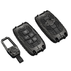 Happyit Zinc Alloy Car Key Case Cover for Land Rover Discovery Freelander Range Rover Sport Evoque2021-2024 5 Button (Black+Square Buckle)