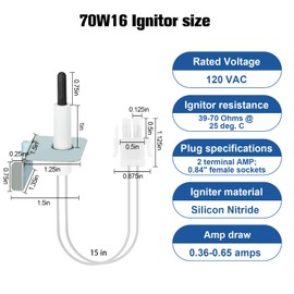 Upgraded 70W16 Furnace Hot Surface Ignitor Replacement Compatible with Lennox Armstrong Allied Ducane Silicon Nitride Ignitor, 70W16 Replace LB-112237B 41-430N Furnace Heater Igniter
