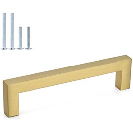 LONTAN 10 Pack Gold Kitchen Handles 128mm Square Brushed Brass Cupboard Handles Wardobe Bathroom Kitchen Cupboard Door Pulls Stainless Steel