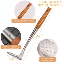 Avocado Masher - Small Potato Masher Stainless Steel Wooden Handle Smasher Tool for Eggs Beans Meat Vegetables Berries