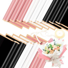60 Sheet Flower Wrapping Paper,Bouquet Wrapping Paper,Pink Black White Waterproof Paper,Floral Wrapping Paper with Gold Edge Double Sided Paper for Florist Supply,Wedding,Valentine's,Birthday,Bouquet