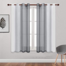 DWCN Grey Ombre Sheer Curtains - Faux Linen Gradient Grommet Top Semi Voile Bedroom and Living Room Curtains, Set of Window Curtain Drapes, 52 x 72 Inch Length