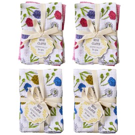 Dish Cloth, Floss, Dish Towel, Kitchen Cloth, Handkerchief, Dish Towel, Set of 8, 4 Patterns, 4 Plains, REP Lep, Gift, Celebration, Greetings (Floss, Floral)