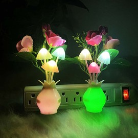 4 Pieces UTLK LED Night Light Plug in with Dusk to Dawn Sensor 7 Color Change,Wall Lamps Plug in NightLight for Kids Adults, Bedroom, Bathroom, Kitchen, Hallway, Stairs (4 Pieces Flower)