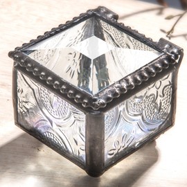 Ring Box Stained Glass Jewelry Box Decorative Keepsake Wedding Engagement Gift Clear Vintage J Devlin Box 522