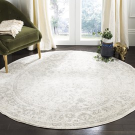 Safavieh Adirondack Collection ADR109C Ivory/Silver Vintage Oriental Distressed Area Rug 6' Round