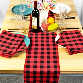 FIGEPO 4 Pack Buffalo Check Table Runners Red and Black Plaid Table Runner for Christmas Dinner, Lumberjack Party, Outdoor or Indoor Gatherings Table Home Decorations 12"x72"