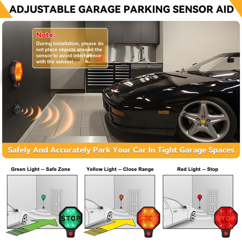Adjustable Garage Parking Sensor Aid with with Red/Yellow/Green LED Display,