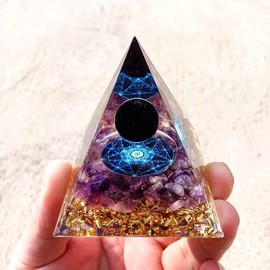 Empath Abundance Healing Crystal Orgonite Pyramid, Energy Protection Chakra Healing Crystals Pyramid for Positive Energy Reiki Supplies, Pyramid Reiki Healing Crystal Positive Energy Meditation Tool
