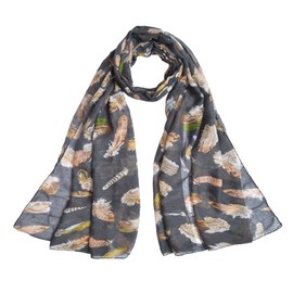 TrendsBlue Elegant Women's Feather Print Fashion Scarf Wrap, Grey