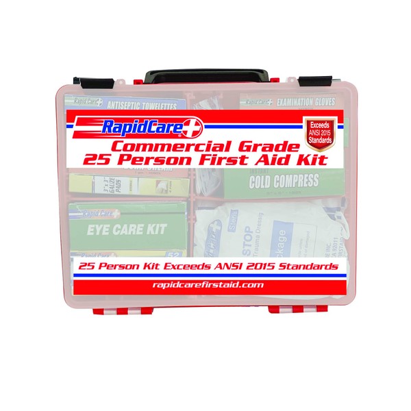 Rapid Care First Aid 839-1-12AN Premium Commercial Grade 25 Person First Aid Kit, Exceeds OSHA/ANSI 2015 Standards, in Detachable Wall Mountable Poly Case