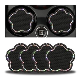 BELOMI 4PCS Bling Car Cup Holder Coaster, 2.75 Inch Crystal Anti-Slip Vehicle Cup Holder Insert Coaster, Rhinestone Cute Plum Blossom Pattern Auto Drink Mat, Universal for Women Girls(Multicolour)