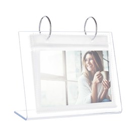 BENECREAT 5" Acrylic Photo Album Transparent Vertical Flip Album Small Family Table Flip Album 17 Pages 34 Pictures with Frame Desktop Display Stand for Protecting Photos, Cards