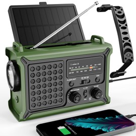 Emergency Weather Radio with Solar & Crank Power – AM/FM/NOAA, LED Flashlight, Reading Light, USB Charging & SOS – Survival Gear for Power Outages & Storms