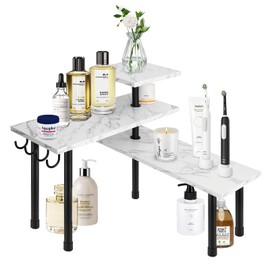 Homode Bathroom Counter Organizer Corner Shelf, Kitchen Countertop Organizer, 3 Tier Kitchen Organization Counter Shelf Organizer for Over The Sink, Make Up, Dresser Table, White Marble